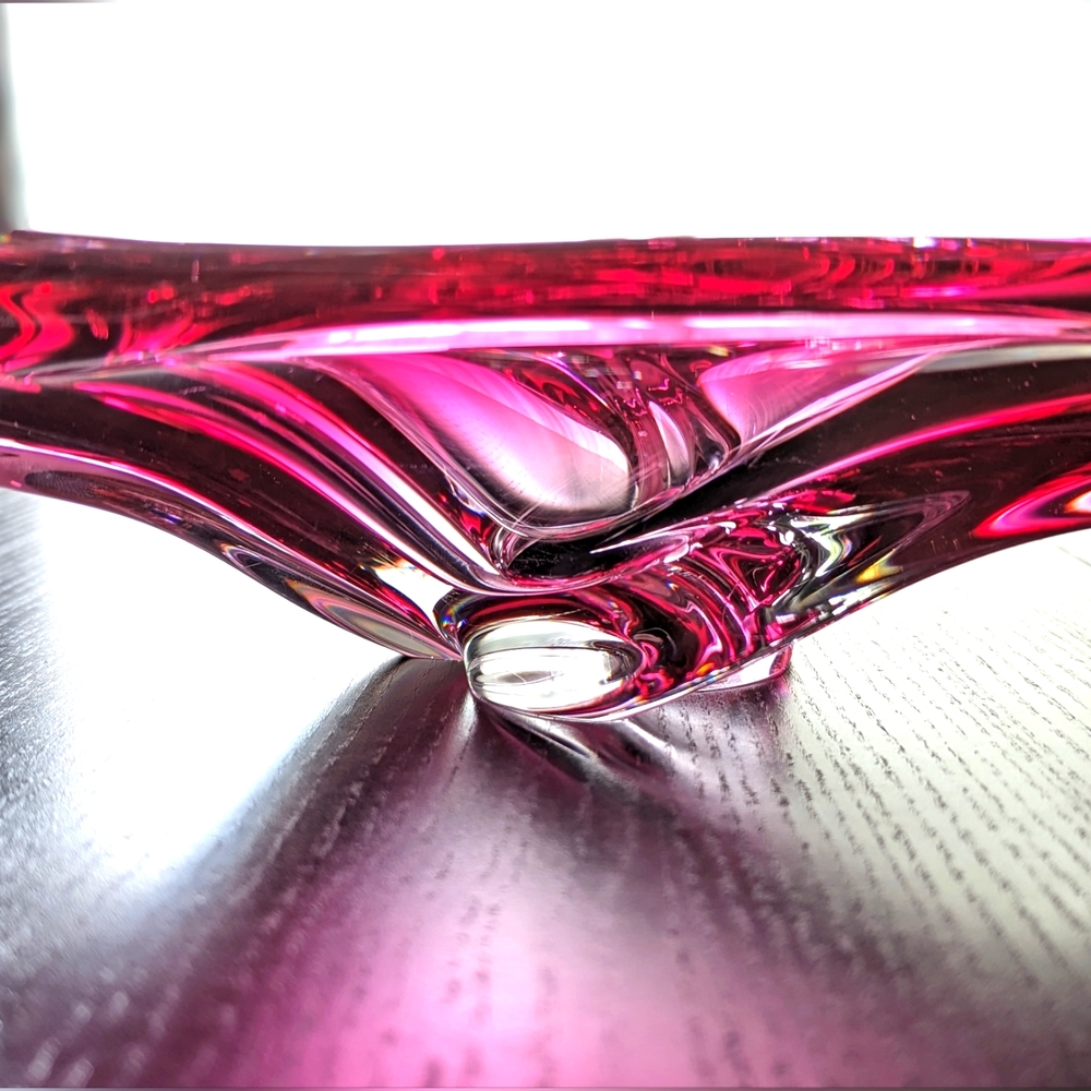 Vintage St. Lambert Pink Crystal Swirl Chalet Art Glass - Signed and Rare